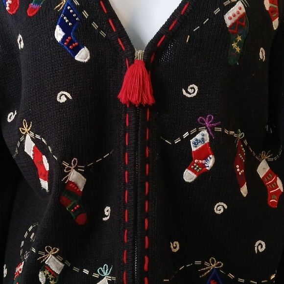 Planet & Co  Petite black holiday Christmas stocking cardigan Sz SP - Picture 3 of 11